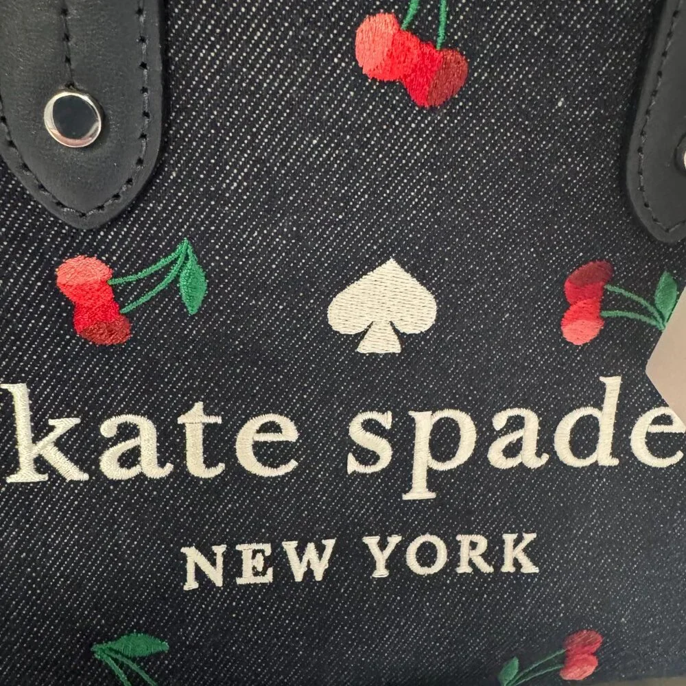 Kate Spade Denim Ella Cherry Embroidery Satchel Handbag